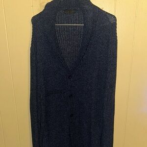 Men's Deep Navy Open-Knit Button Cardigan